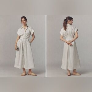 Exquise Anthropologie Jana Dress Black White Striped Belted Midi XXSP NWT